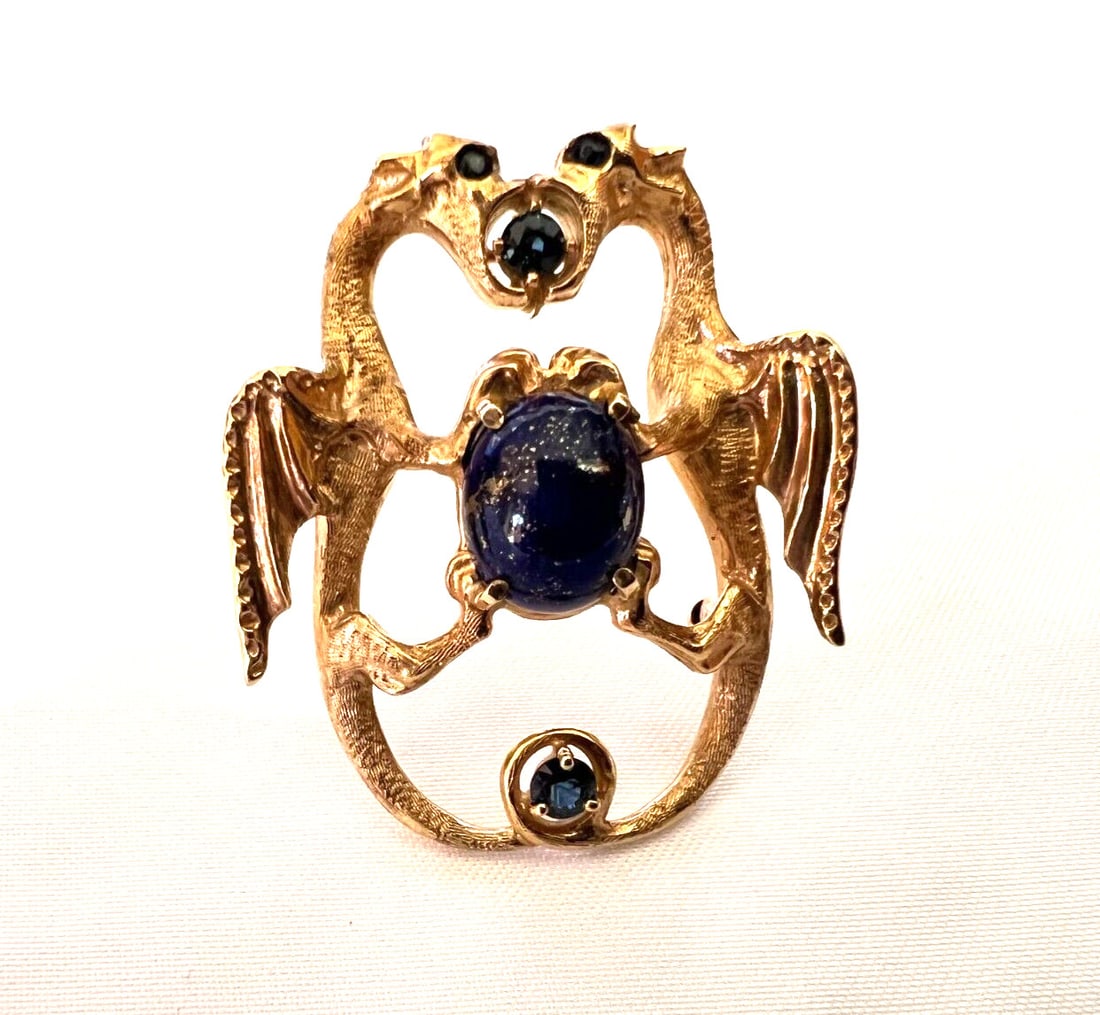 GCU Victorian 14K Gold Sapphire Lapis Necklace Brooch Signed: GCU Victorian 14K Gold Sapphire Lapis Necklace Brooch Signed Discover an exquisite Victorian necklace brooch, crafted from 14K yellow gold. This stunning piece features a captivating combination of Sa