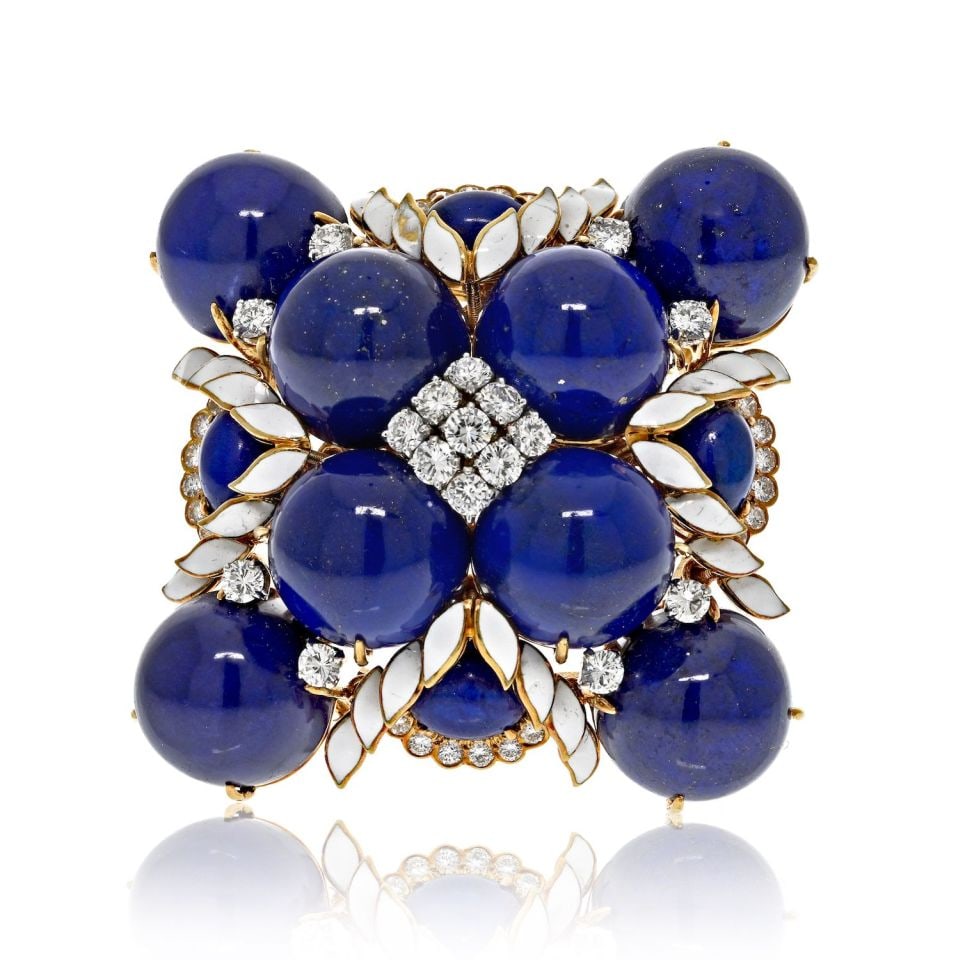 David Webb 1960s Platinum 18K Gold Lapis Enamel Maltese Cross Brooch: David Webb 1960s Platinum 18K Gold Lapis Enamel Maltese Cross Brooch The David Webb Platinum & 18K Yellow Gold 1960's Maltese Lapis Enamel Cross Style Brooch is a stunning jewelry piece that embodies 