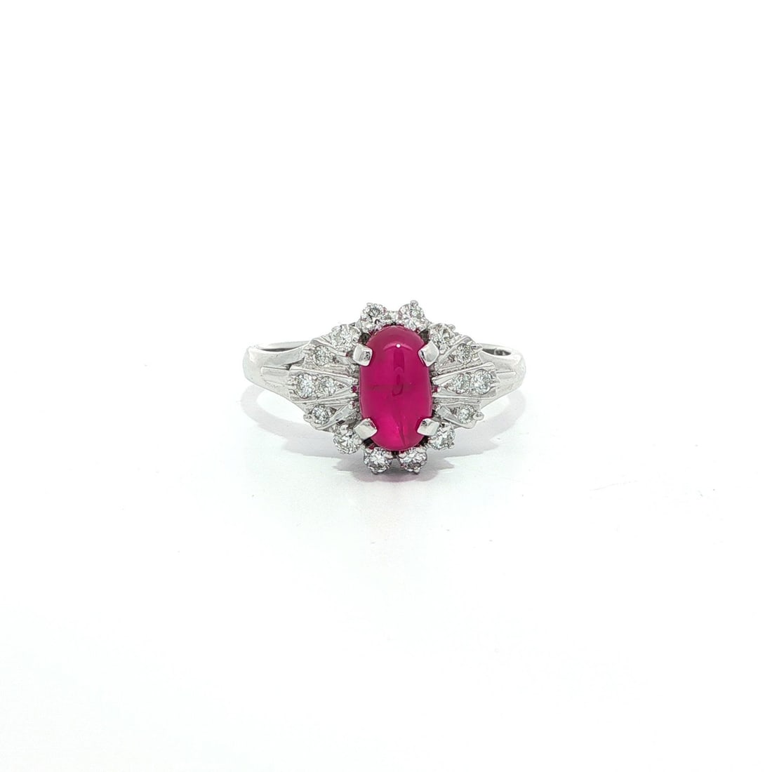 Vintage GIA Certified 1.47ctw Burma Star Ruby Diamond Cocktail Ring Platinum: Vintage GIA Certified 1.47ctw Burma Star Ruby Diamond Cocktail Ring Platinum This exquisite vintage cocktail ring features a stunning natural Burma star ruby, expertly cut into an oval cabochon shape.