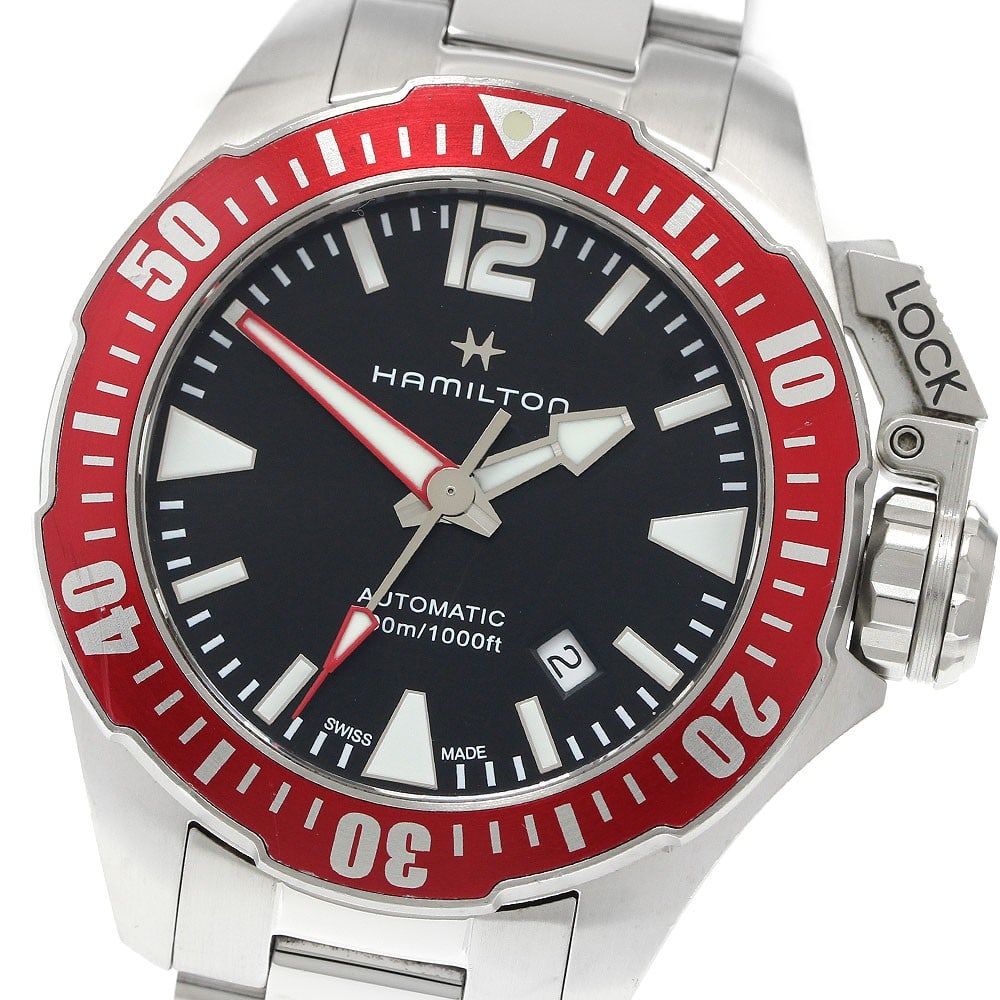 Hamilton Khaki Navy Open Water Frogman Date Automatic Men's Watch: Hamilton Khaki Navy Open Water Frogman Date Automatic Men's Watch This is a pre-owned Hamilton Khaki Navy Open Water Frogman men's wristwatch, reference H777250/H77725135. The watch features a stainle