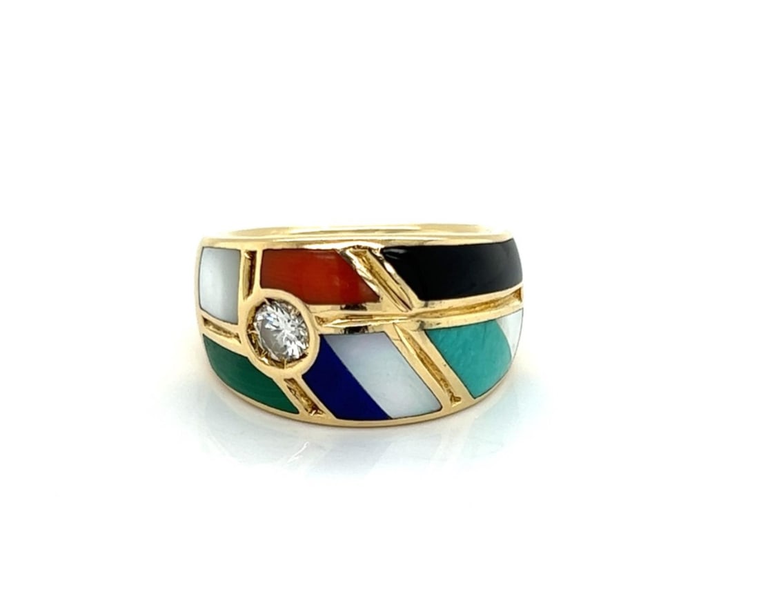 Asch Grossbardt 14k Yellow Gold Mosaic Inlay Ring with 0.24ct Diamond Size 6.5 (1 of 7)