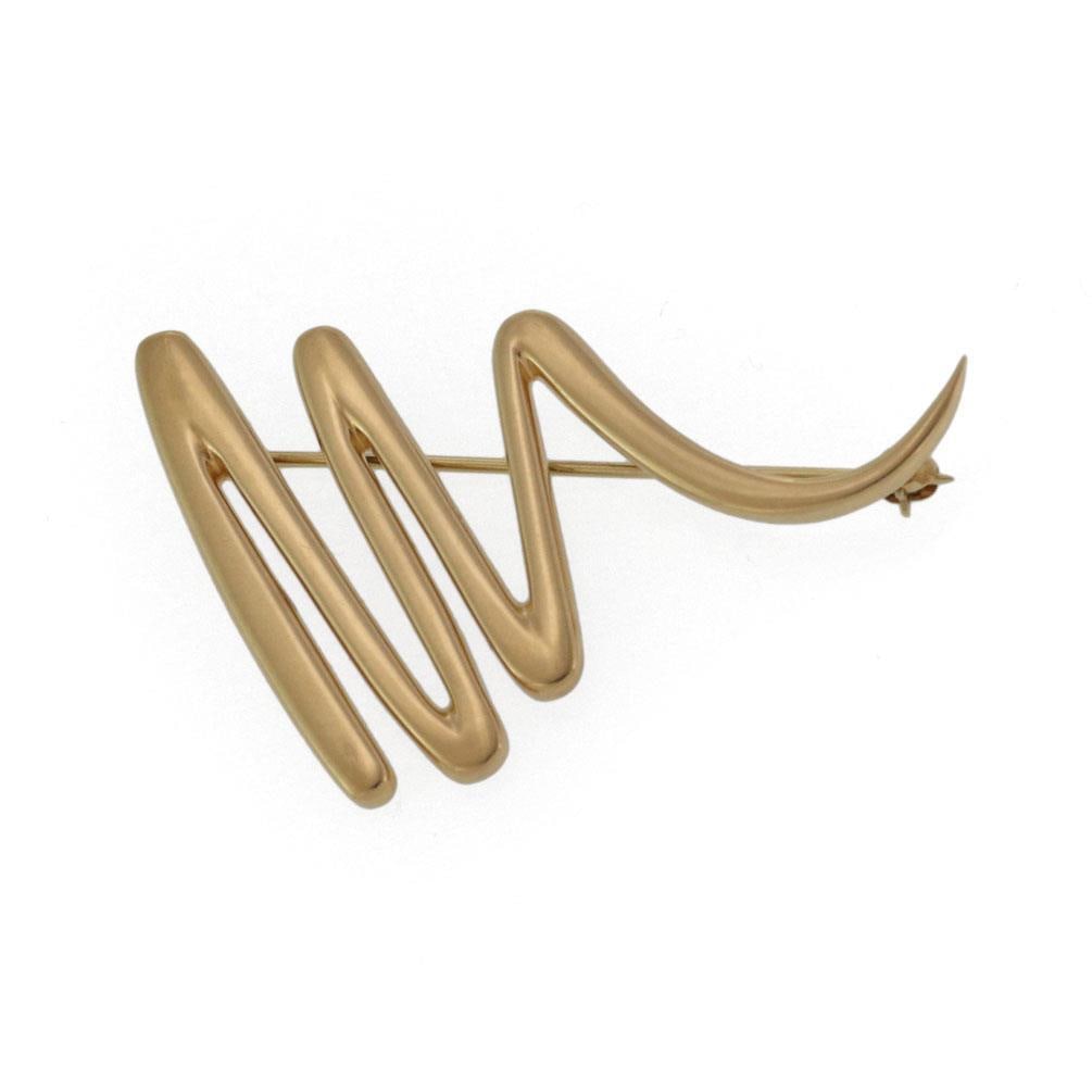 Tiffany Co Paloma Picasso Zig Zag 18k Gold Brooch: Tiffany Co Paloma Picasso Zig Zag 18k Gold Brooch This exquisite brooch from Tiffany & Co., designed by Paloma Picasso, is a stunning piece crafted in 18k yellow gold. The brooch features a stylish lo