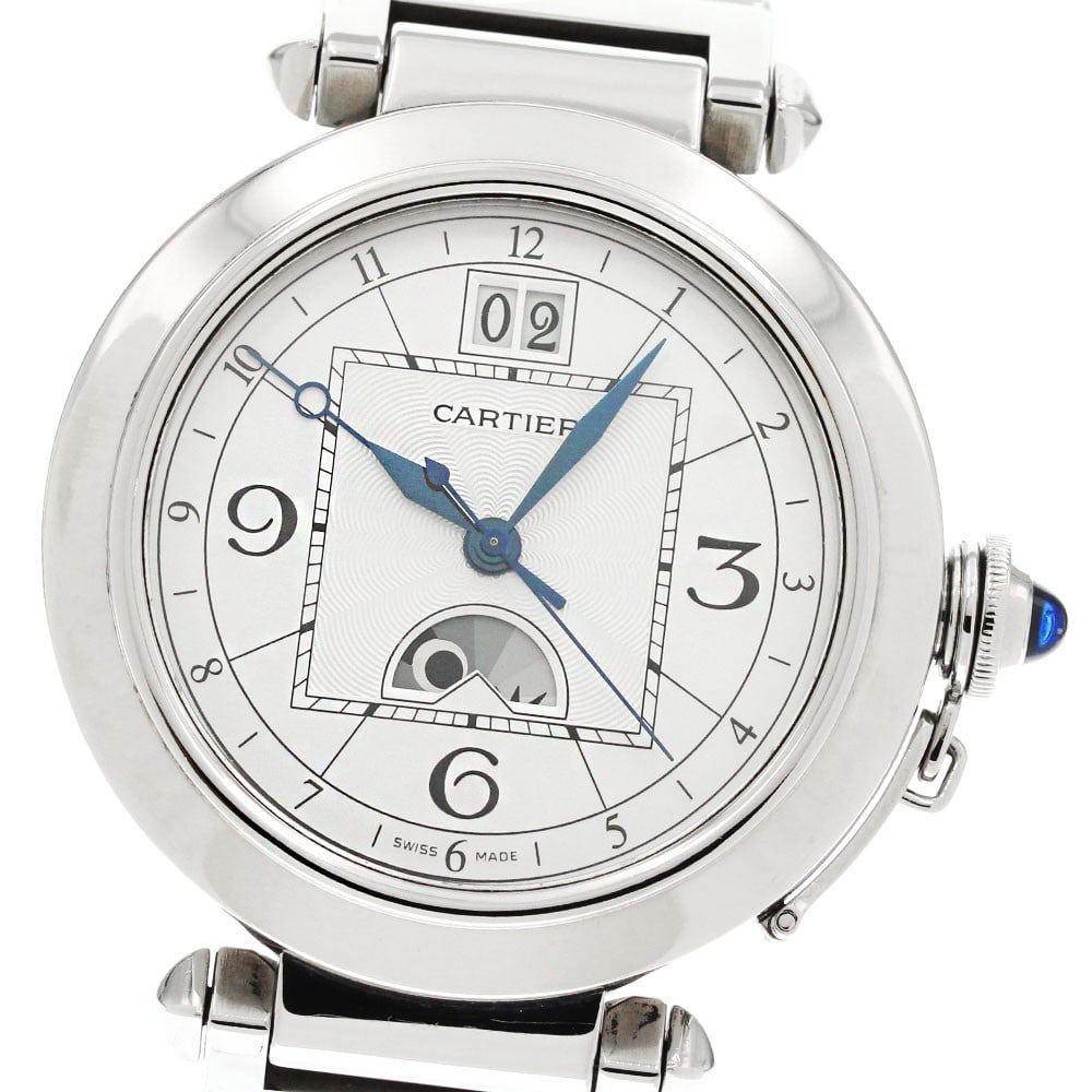 Cartier Pasha XL Stainless Steel GMT Automatic Men's Watch: Cartier Pasha XL Stainless Steel GMT Automatic Men's Watch This Cartier Pasha XL W31093M7 is a men's wristwatch featuring an automatic movement and a GMT function. It comes with a silver dial and a st