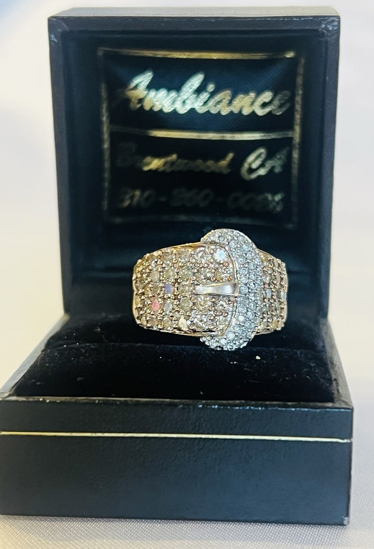 French 14K Yellow Gold Ring with Diamonds Size 8.25 (1 of 5)
