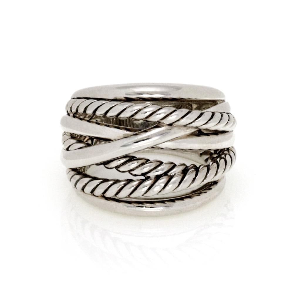 David Yurman Crossover Wide Ring Sterling Silver 7 Band Design D.Y 925: David Yurman Crossover Wide Ring Sterling Silver 7 Band Design D.Y 925 Discover elegance with this authentic David Yurman Crossover Wide Ring, expertly crafted from sterling silver. The design feature