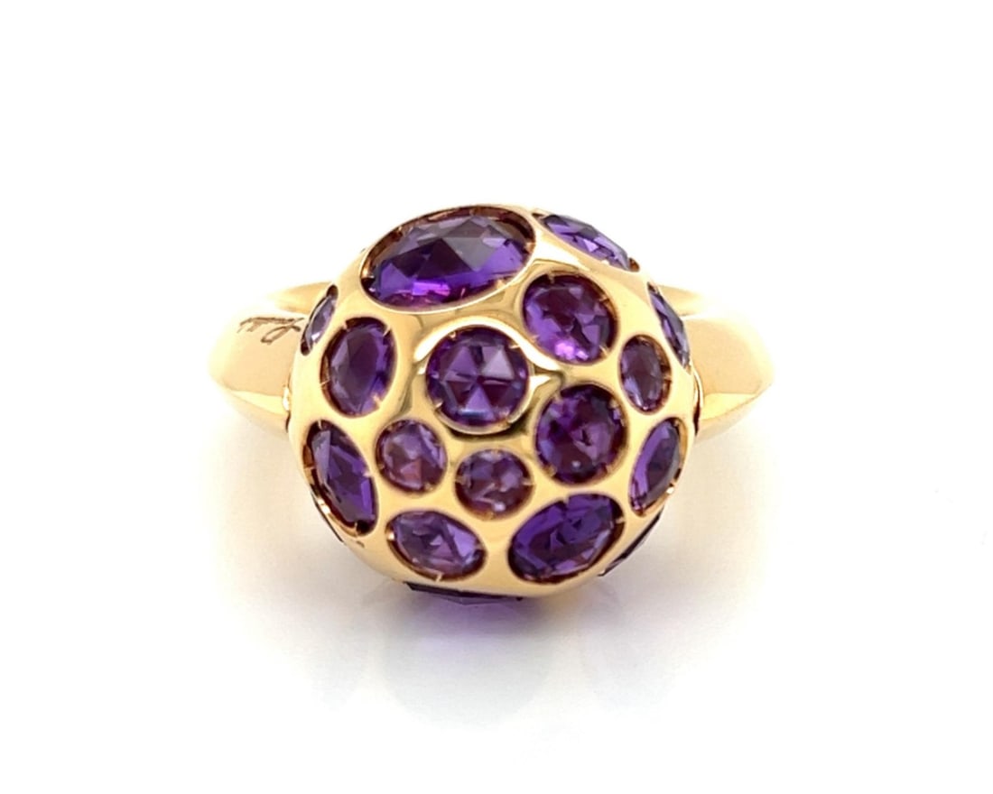 Pomellato Harem 18k Rose Gold Dome Ring with Amethyst Size 6.5: Pomellato Harem 18k Rose Gold Dome Ring with Amethyst Size 6.5 A Pomellato Harem cocktail ring featuring a sculptural dome design with a clustered amethyst setting. Crafted in 18k rose gold, this ring