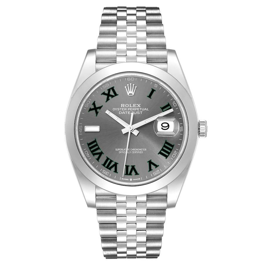 2018 Rolex Datejust 126300 Jubilee Bracelet Wimbledon Slate Green Roman Dial: 2018 Rolex Datejust 126300 Jubilee Bracelet Wimbledon Slate Green Roman Dial This Rolex Datejust is designed for men and features a slate green Roman numeral Wimbledon dial. The watch includes a smoot