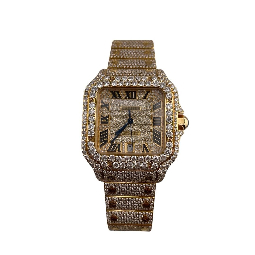 Cartier Santos WGSA0029 Large Diamond Roman Dial Watch with Card 2021: Cartier Santos WGSA0029 Large Diamond Roman Dial Watch with Card 2021 This Cartier Santos Large watch, reference WGSA0029, features a diamond Roman dial, a diamond-set bezel, and a diamond bracelet. D