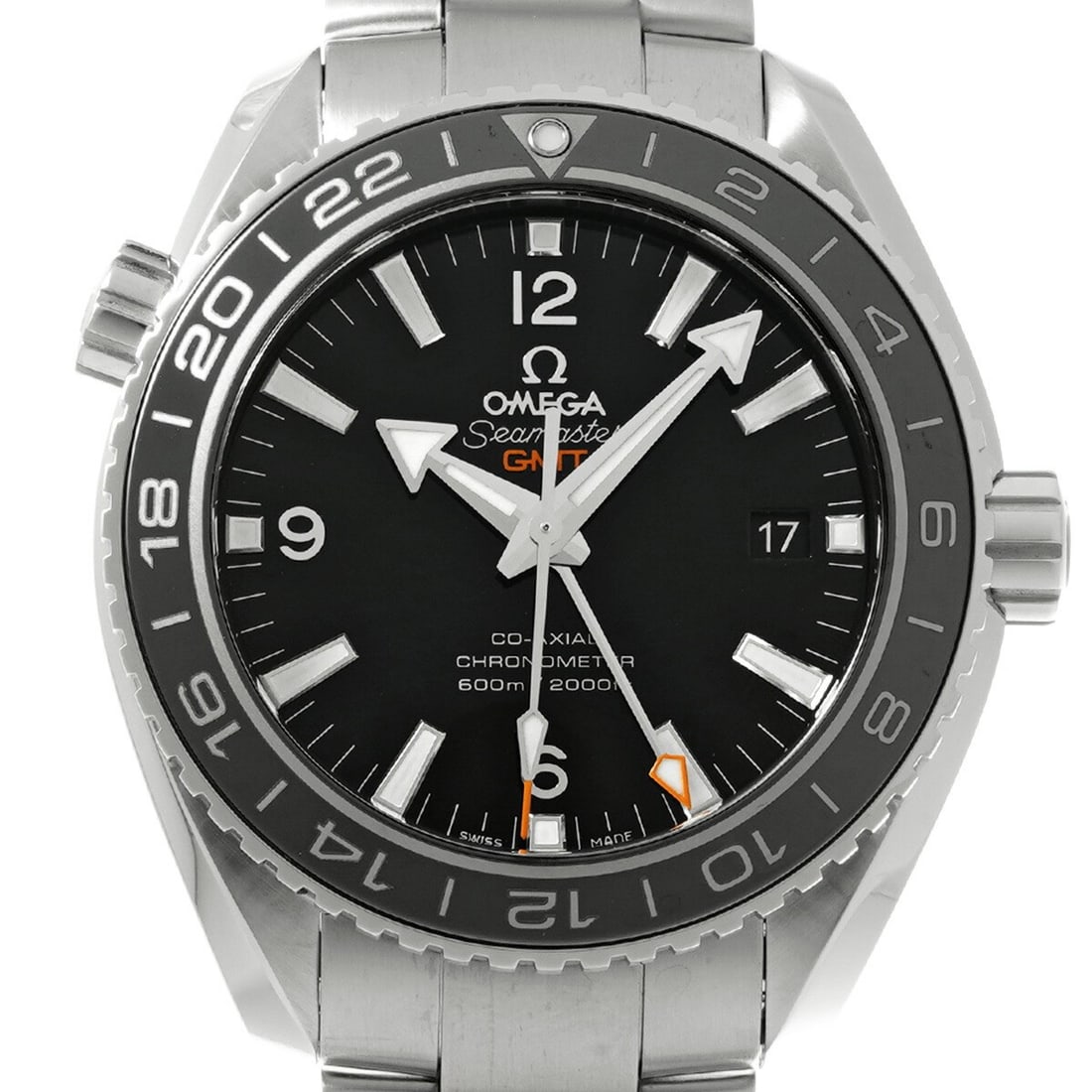 OMEGA Planet Ocean GMT Co Axial 600 Wristwatch: OMEGA Planet Ocean GMT Co Axial 600 Wristwatch This OMEGA Seamaster Planet Ocean 600 Co-Axial GMT wristwatch is a pre-owned Swiss-made timepiece designed for men. It features the renowned OMEGA crafts