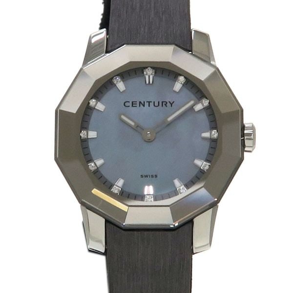 Century womens stainless steel quartz watch blue shell dial 12 diamonds: Century womens stainless steel quartz watch blue shell dial 12 diamonds This Century women's wristwatch features a 24mm stainless steel case, a distinctive blue shell dial, and a crystal-accented desi