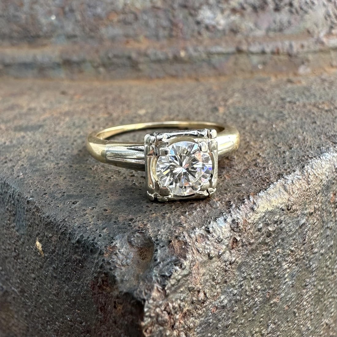 Vintage 0.72ct Old Cut Diamond Solitaire Ring in Solid Yellow Gold Size 5.5: Vintage 0.72ct Old Cut Diamond Solitaire Ring in Solid Yellow Gold Size 5.5 This vintage engagement ring features a natural 0.72 carat old round cut diamond with H color and VS2 clarity, prong set in 