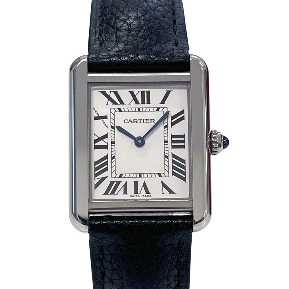 Cartier Tank Solo Ladies Quartz Watch White Dial Steel Leather Strap: Cartier Tank Solo Ladies Quartz Watch White Dial Steel Leather Strap This Cartier Tank Solo SM WSTA0030 is a sophisticated ladies' wristwatch featuring a white dial, stainless steel case, and leather 