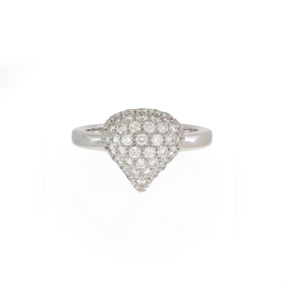 Chopard 18k White Gold Pave Diamond Heart Dome Ring Size 4: Chopard 18k White Gold Pave Diamond Heart Dome Ring Size 4 This exquisite ring by Chopard is crafted from 18k white gold and features a stunning dome top that rises 6mm high, adorned with a heart shap