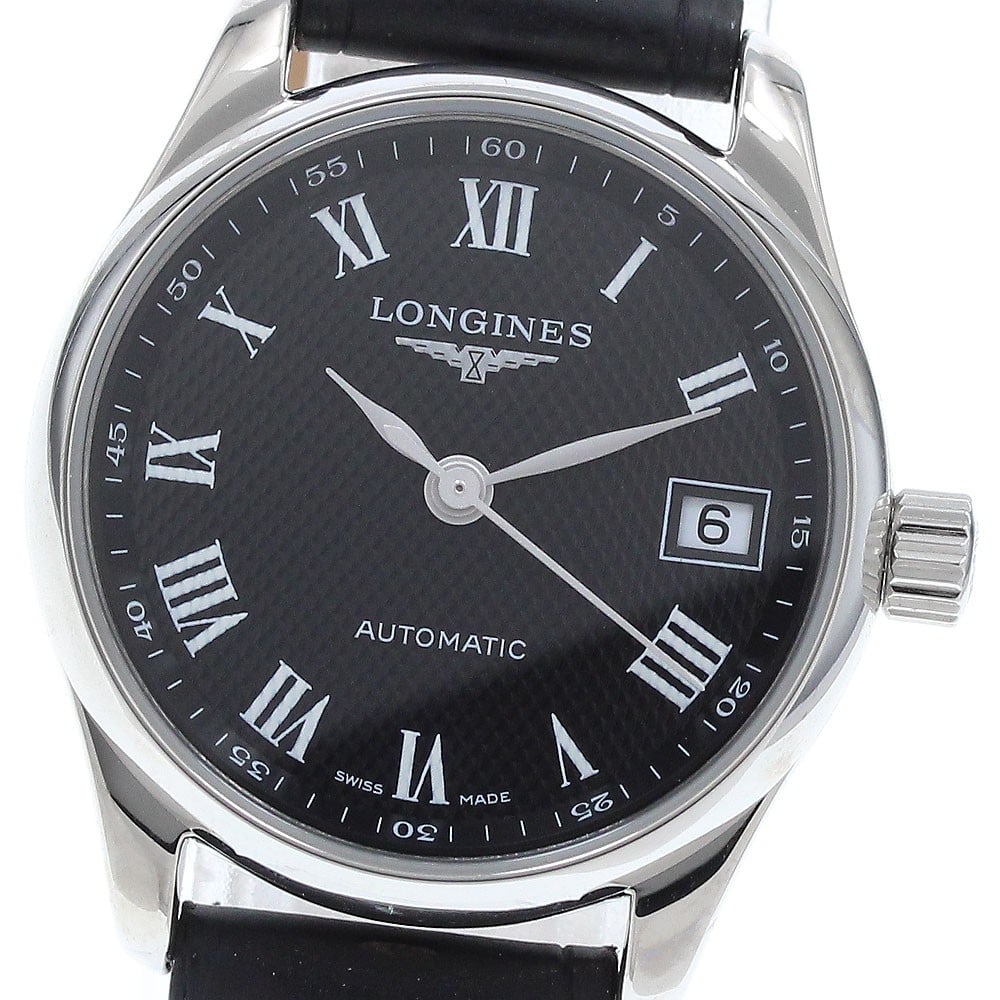 Longines Master Collection Ladies Automatic Date Watch Black Dial: Longines Master Collection Ladies Automatic Date Watch Black Dial This Longines Master Collection Date ladies wristwatch features a stainless steel case paired with a black dial and a leather strap. T