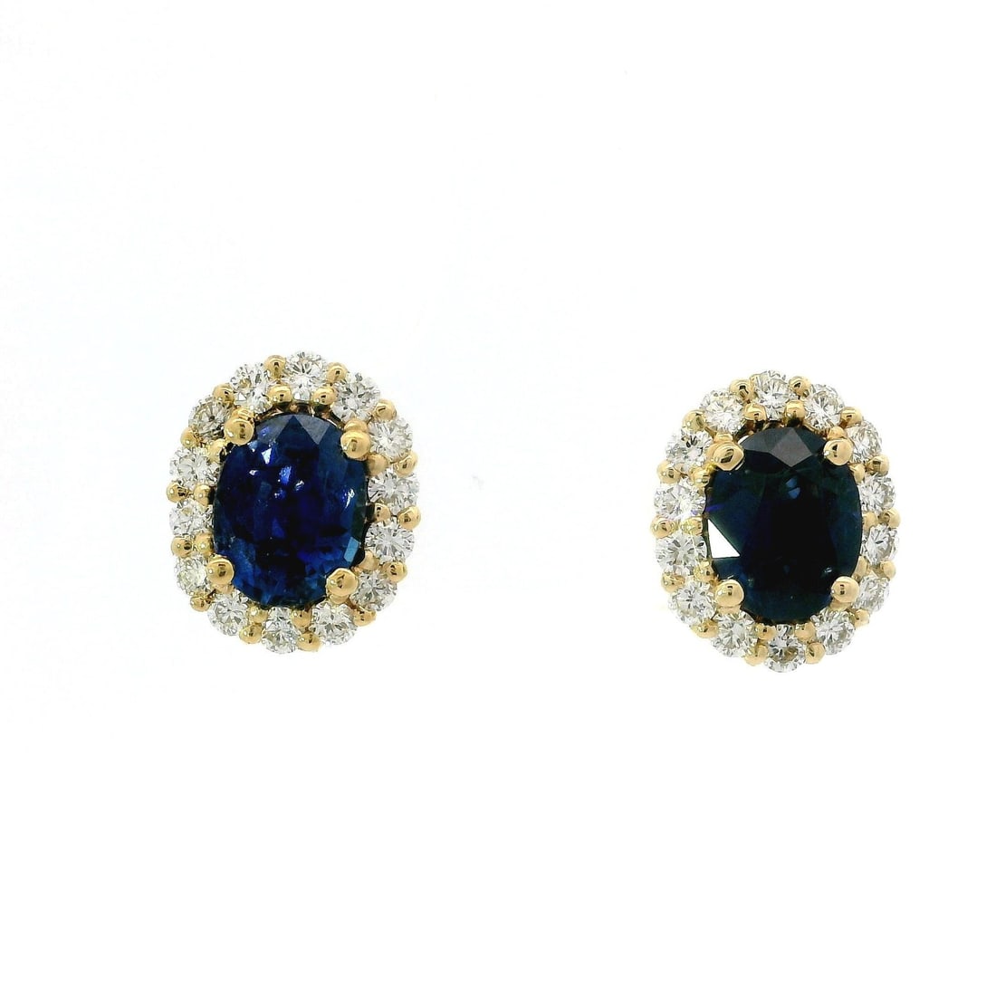 14k Yellow Gold GIA Certified 2.62ctw Oval Sapphire Diamond Halo Earrings: 14k Yellow Gold GIA Certified 2.62ctw Oval Sapphire Diamond Halo Earrings Elevate your elegance with these stunning stud earrings crafted in solid 14k yellow gold. Featuring two natural oval-cut sapph
