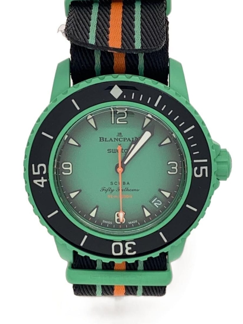 BlancpainxSwatch Green Bio Ceramic Fifty Fathoms Wristwatch