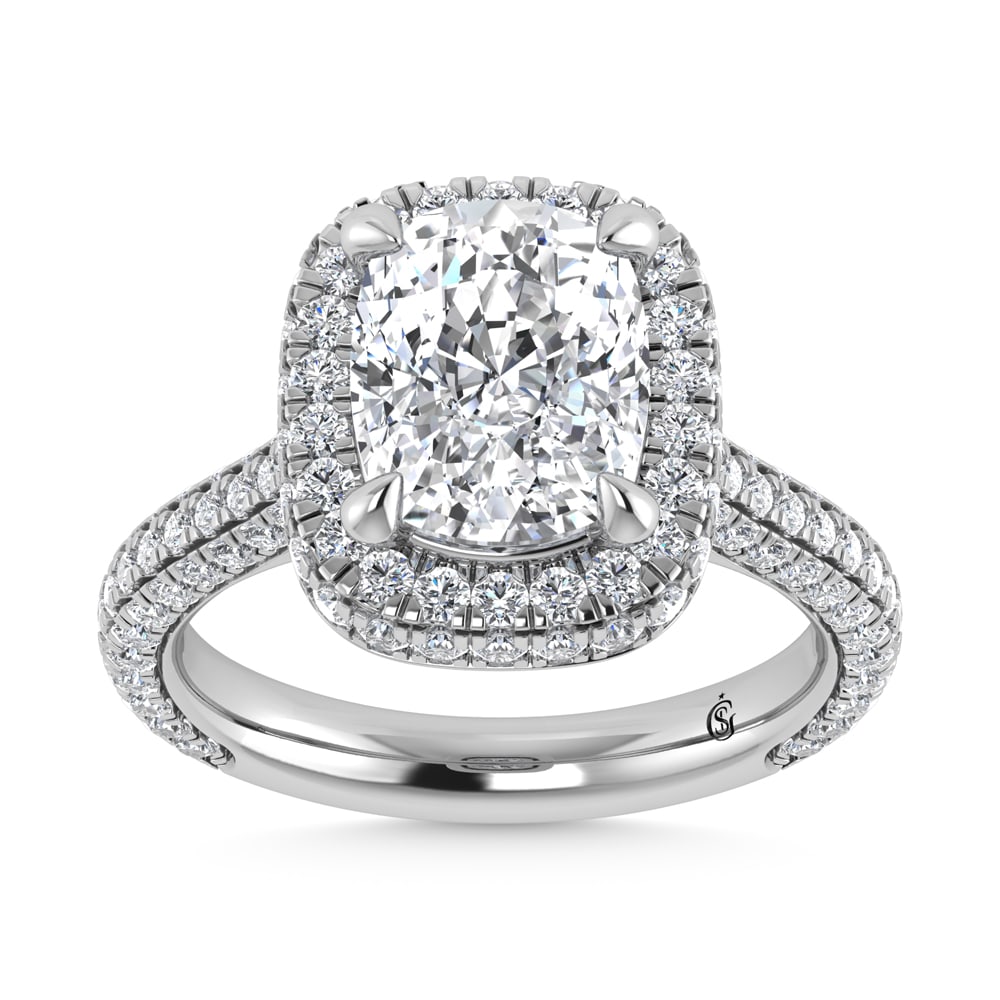 14K White Gold Lab Grown Diamond 5 1/5 Ct.Tw. Elongated Cushion Engagement Ring: 14K White Gold Lab Grown Diamond 5 1/5 Ct.Tw. Elongated Cushion Engagement Ring Celebrate your forever moment with the timeless brilliance of our Halo Diamond Engagement Ring. This exquisite piece fea