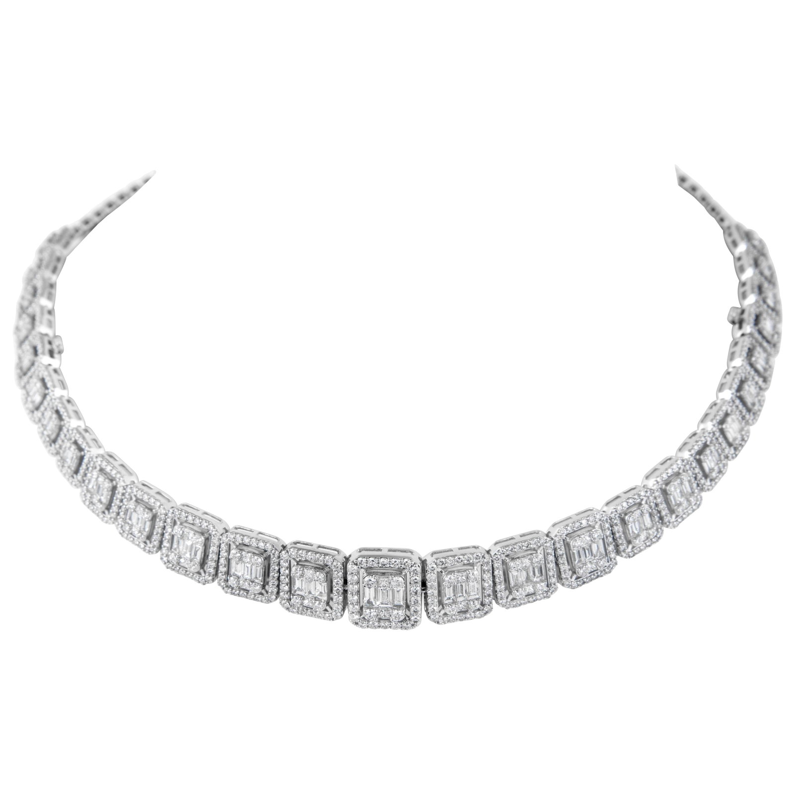 7.42ct Diamond Illusion Necklace Bracelet 18k White Gold