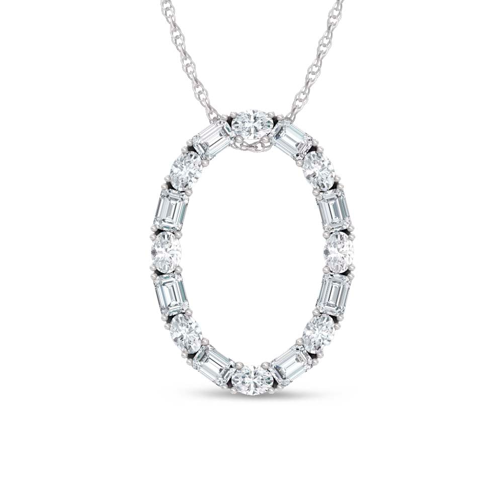 14K White Gold Lab Grown Diamond Round and Tapper 2 Ct.Tw. Oval Shape Pendant