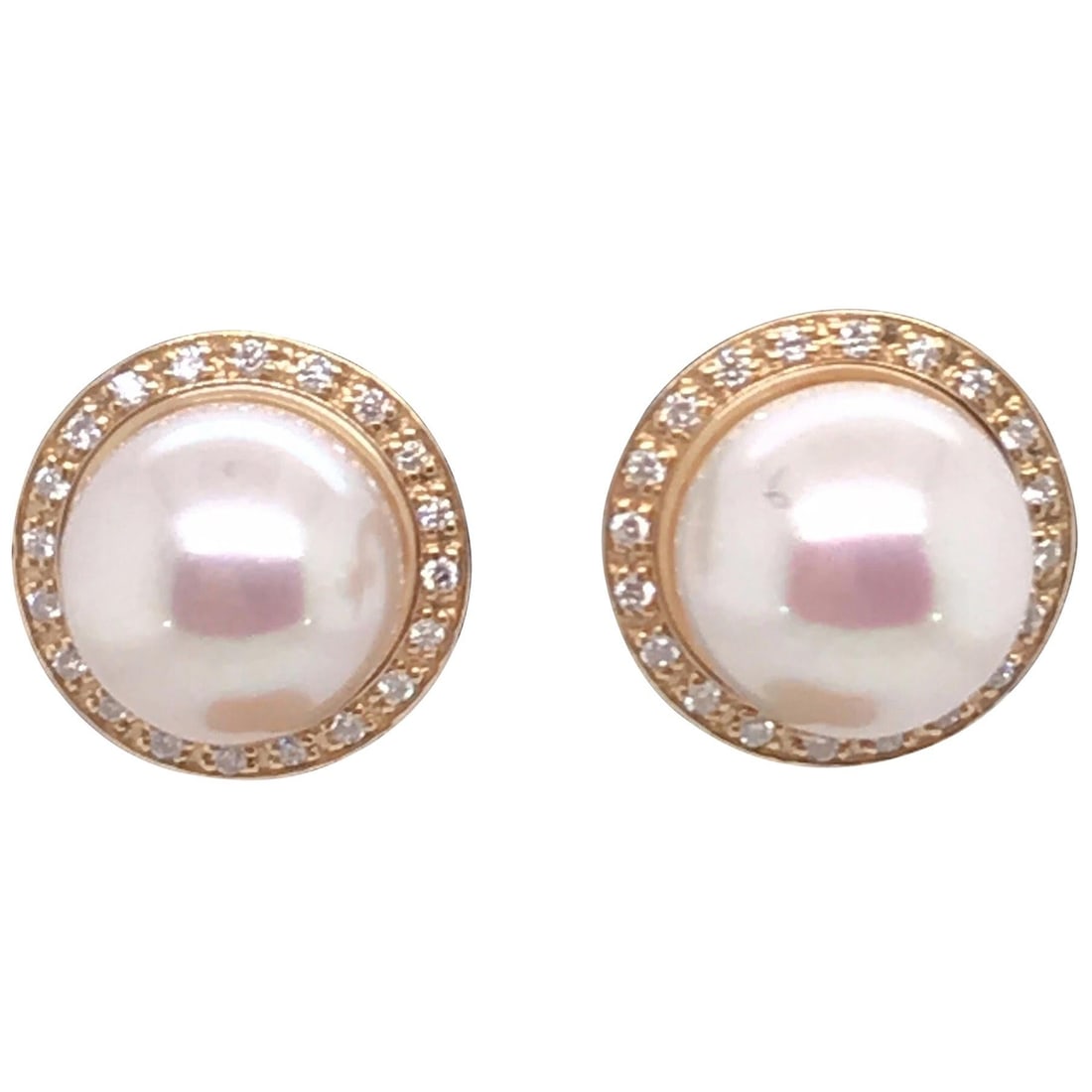 Harbor Diamonds 14K Yellow Gold Pearl Diamond Halo Stud Earrings