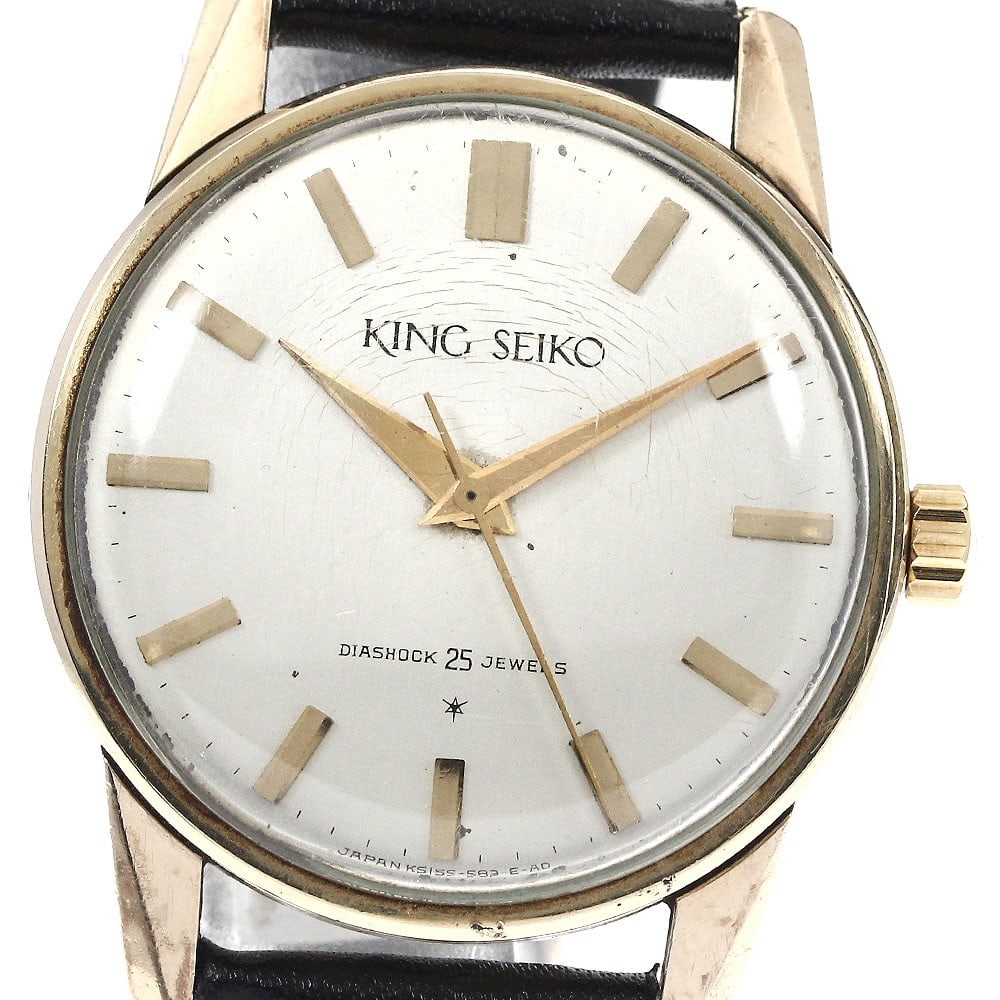 King Seiko 14KGF Manual Wind Men's Wristwatch Ref.15034: King Seiko 14KGF Manual Wind Men's Wristwatch Ref.15034 This vintage SEIKO King Seiko men's wristwatch, reference 15034, features a 14K gold-filled case paired with a silver dial and manual winding mo