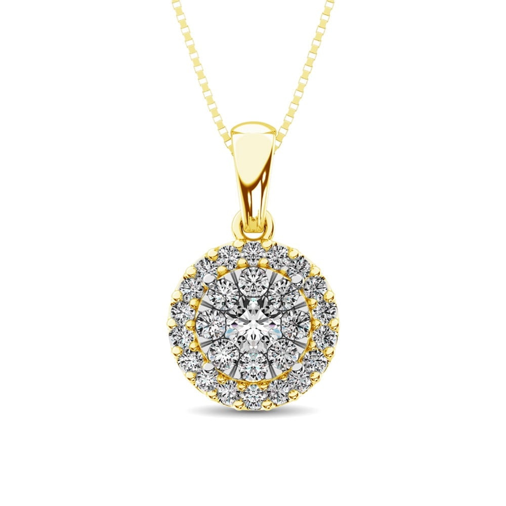 Diamond Fashion Pendant 5/8 Ct.tw Round Cut in 14K Yellow Gold: Diamond Fashion Pendant 5/8 Ct.tw Round Cut in 14K Yellow Gold 14k Yellow Gold Stone Color: Gh Stone Clarity: I1 Unless otherwise specified, pendants that include a chain are paired with our standard 