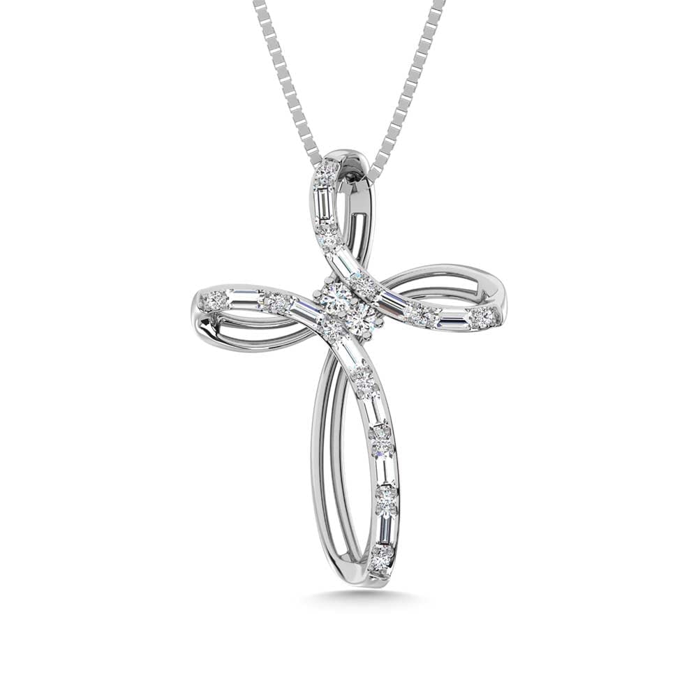 14K White Gold Diamond 1/5 Ct.Tw. Cross Pendant: 14K White Gold Diamond 1/5 Ct.Tw. Cross Pendant 14k White Gold Stone Color: G-h Stone Clarity: I1 Unless otherwise specified, pendants that include a chain are paired with our standard 18-inch length.