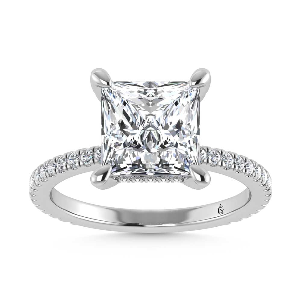 14K White Gold Lab Grown Diamond 4 3/8 Ct.Tw. Princess Shape Engagement Ring (IGI Certified Center: 14K White Gold Lab Grown Diamond 4 3/8 Ct.Tw. Princess Shape Engagement Ring (IGI Certified Center 4ct) Discover subtle brilliance and modern elegance with our Hidden Halo Diamond Engagement Ring.