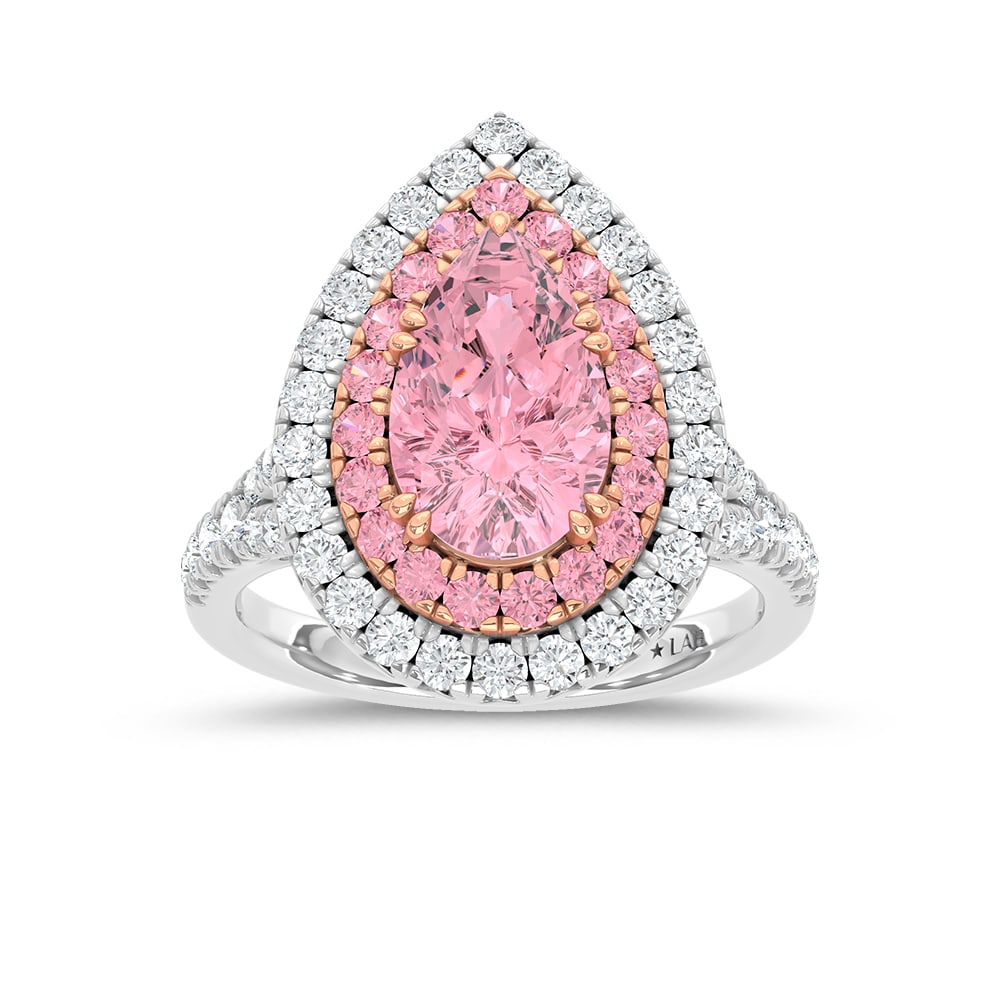 14K Two Tone Gold Lab Grown Diamond 4 1/2 Ct.Tw. Pink Pear and Round Engagement Ring (Center 3ct)