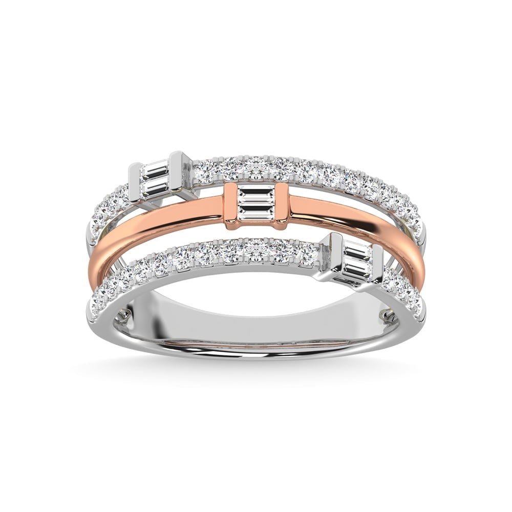 14K Two Tone Diamond 1/2 Ct.Tw. Fashion Ring: 14K Two Tone Diamond 1/2 Ct.Tw. Fashion Ring 14k Two Tone Stone Color: G-h Stone Clarity: I1 Each ring is presented in standard size 6.5. Complimentary resizing is available between sizes 510 (in 1/4 
