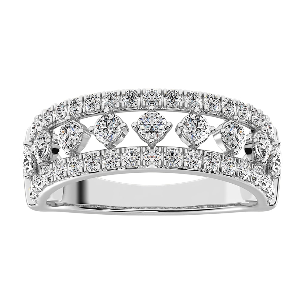 14K White Gold 1 Ct.Tw. Diamond Fashion Band: 14K White Gold 1 Ct.Tw. Diamond Fashion Band 14k White Gold Stone Color: G-h Stone Clarity: I1 Each ring is presented in standard size 6.5. Complimentary resizing is available between sizes 510 (in 1/
