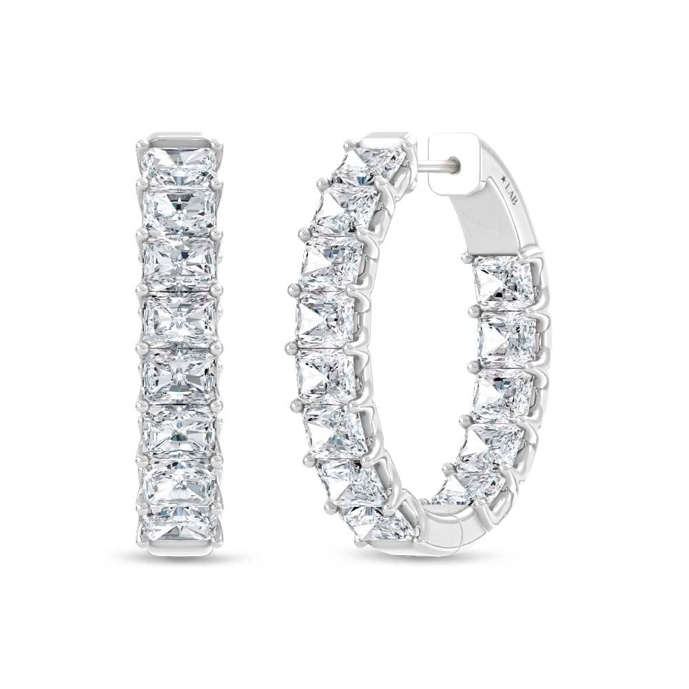 14K White Gold 3 1/5 Ct.Tw. Lab Grown Diamond Horizontal Radiant Shape In and Our Hoop Earrings