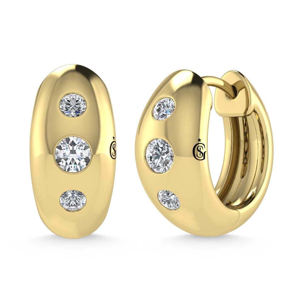 14K Yellow Gold Diamond 1/5 Ct.Tw. Flush Setting High Polish Hoop Earrings