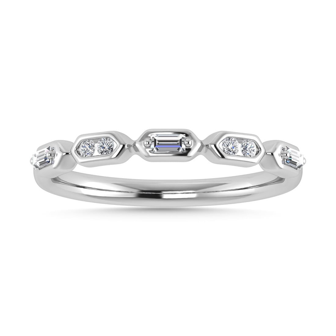 Diamond 1/6 Ct.Tw. Stack Band in 14K White Gold: Diamond 1/6 Ct.Tw. Stack Band in 14K White Gold 14k White Gold Stone Color: G-h Stone Clarity: I1 Each ring is presented in standard size 6.5. Complimentary resizing is available between sizes 510 (in