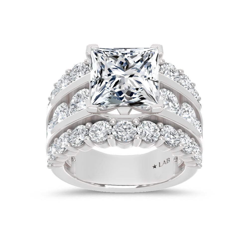 14K White Gold Lab Grown Diamond 9 Ct.Tw. Princess Shape Engagement Ring (IGI Certified Center 5ct)