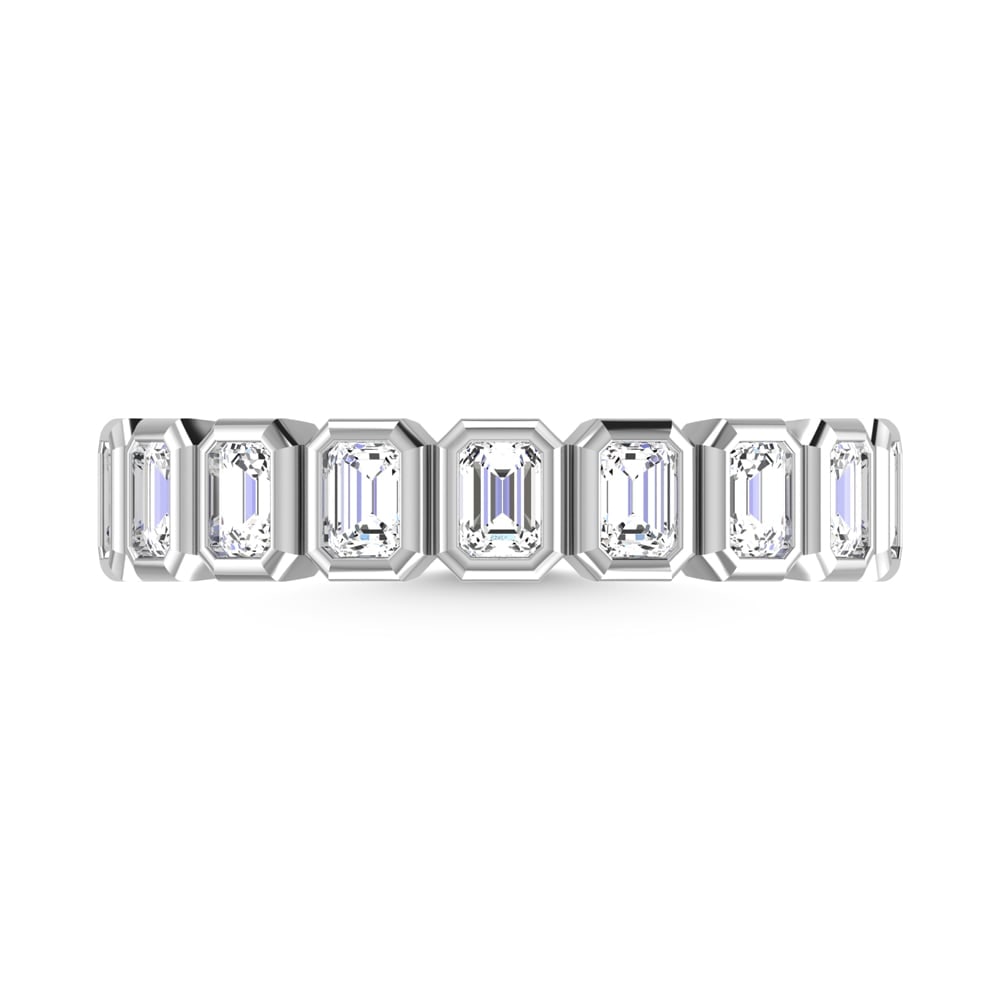 14K White Gold Lab Grown Diamond 1 3/4 Ct.Tw. Emerald Shape Half Way Eternity Bezel Band: 14K White Gold Lab Grown Diamond 1 3/4 Ct.Tw. Emerald Shape Half Way Eternity Bezel Band Embrace sophistication with this 14K White Gold Halfway Eternity Bezel Band, featuring 1 3/4 Ct.Tw. of radiant 