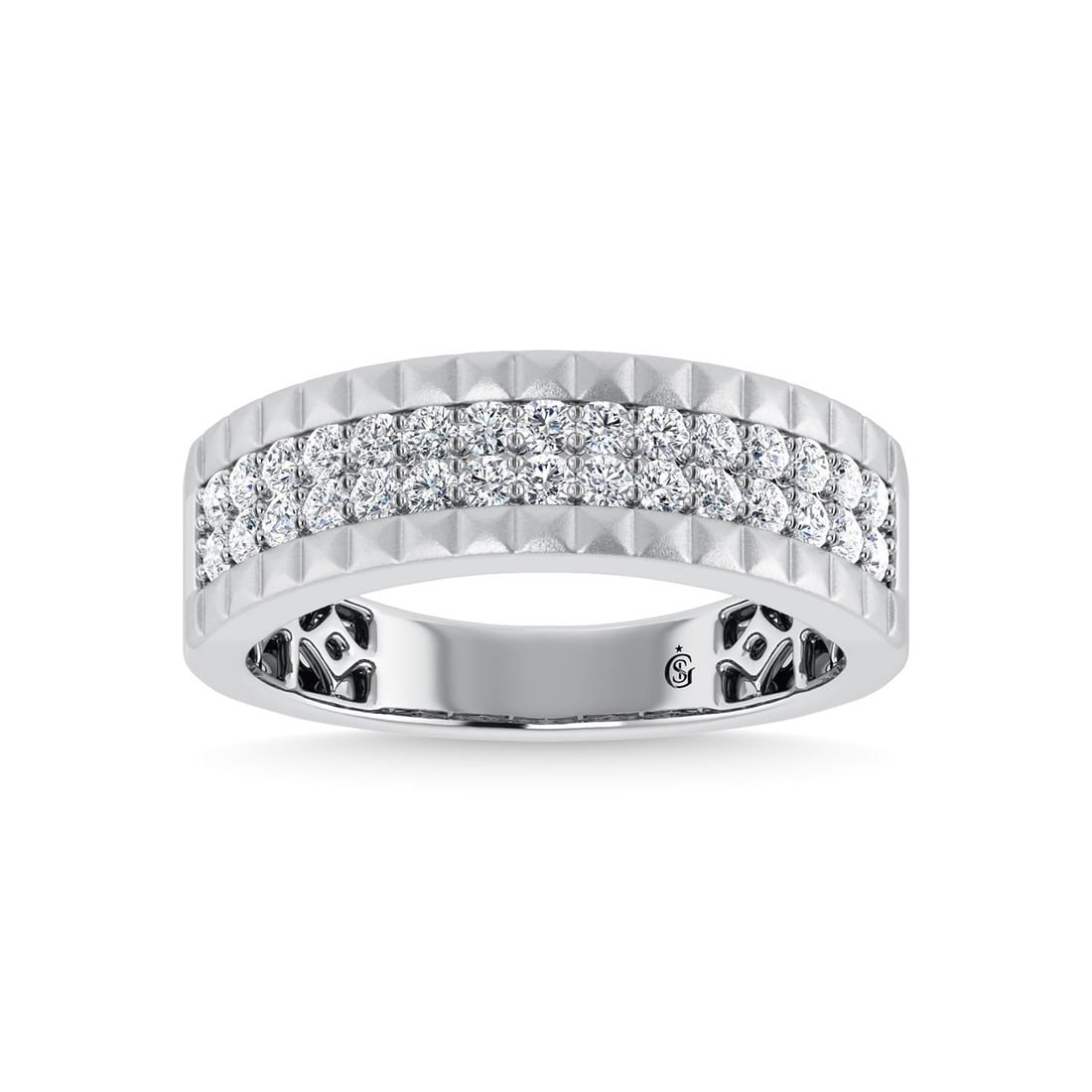 14K White Gold Diamond 1/2 Ct.Tw. Mens Band: 14K White Gold Diamond 1/2 Ct.Tw. Mens Band 14k White Gold Stone Color: G-h Stone Clarity: I1-i2 Each ring is presented in standard size 6.5. Complimentary resizing is available between sizes 510 (in 