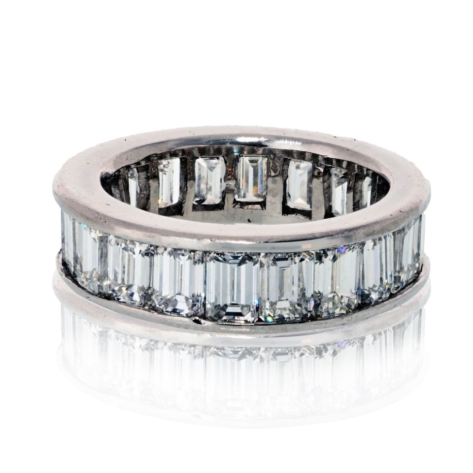 Platinum 5.00ct Emerald Cut Diamond Channel Set Eternity Band IGI Certified