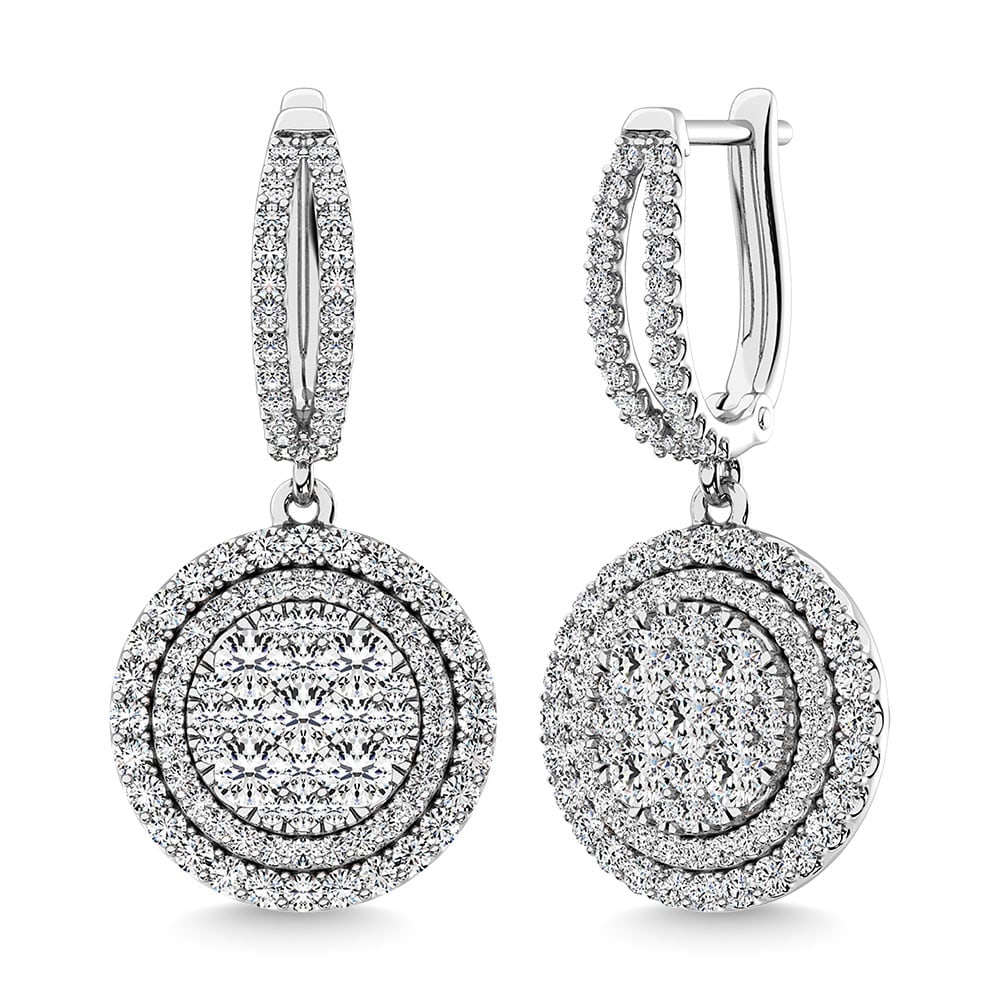 Diamond 2 1/10 Ct.Tw. Round Shape Dangler Earring in 14K White Gold: Diamond 2 1/10 Ct.Tw. Round Shape Dangler Earring in 14K White Gold 14k White Gold Stone Clarity: Si2 This item may take 2-5 weeks for shipping. The Diamond Depot Guarantee: All items in this auction 