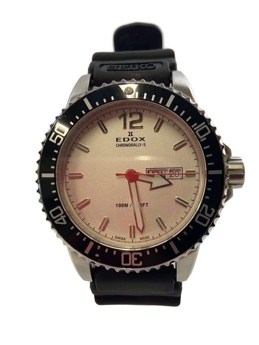 EDOX Chronolally Quartz Swiss Men's Wristwatch White Rubber Strap