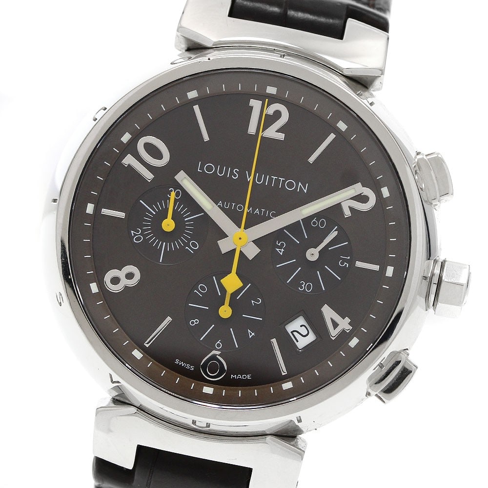 Louis Vuitton Tambour Q1121 mens date chronograph wristwatch: Louis Vuitton Tambour Q1121 mens date chronograph wristwatch Louis Vuitton Tambour Date Chronograph men's wristwatch in pre-owned condition. Swiss-made and designed for men, this watch is identified a