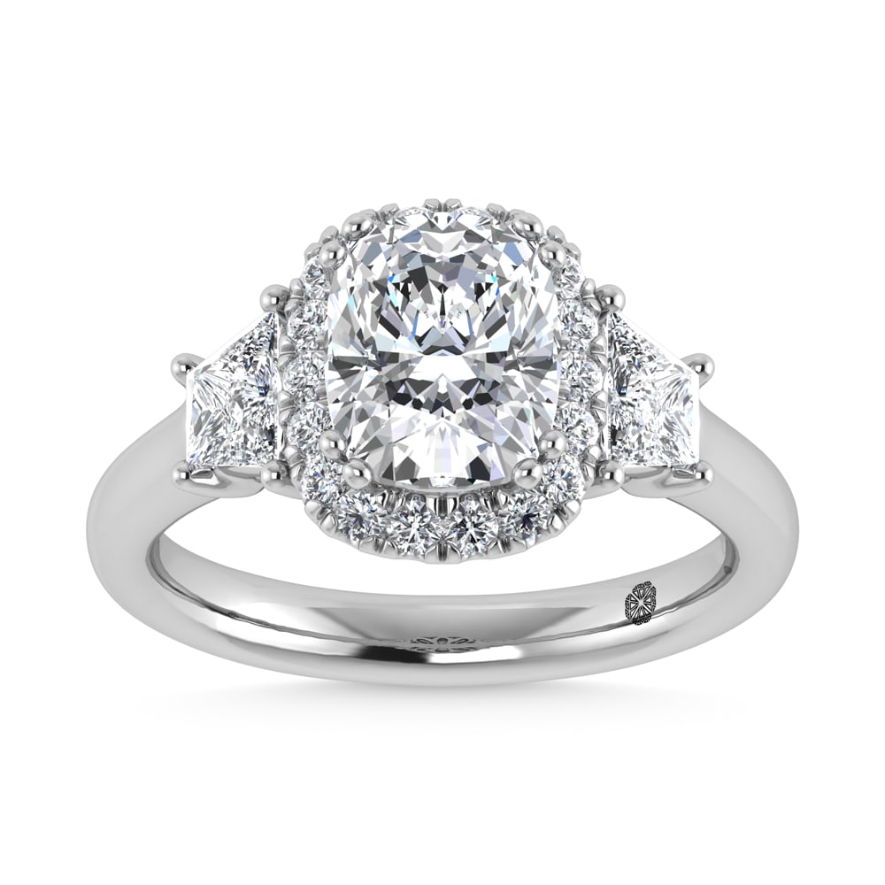 14K White Gold Lab Grown Diamond 3 Ct.Tw. Engagement Ring (IGI Certified Center 2ct): 14K White Gold Lab Grown Diamond 3 Ct.Tw. Engagement Ring (IGI Certified Center 2ct) This stunning three-stone ring features a sparkling 2 CT Cushion Center diamond with two shimmering side diamonds, 