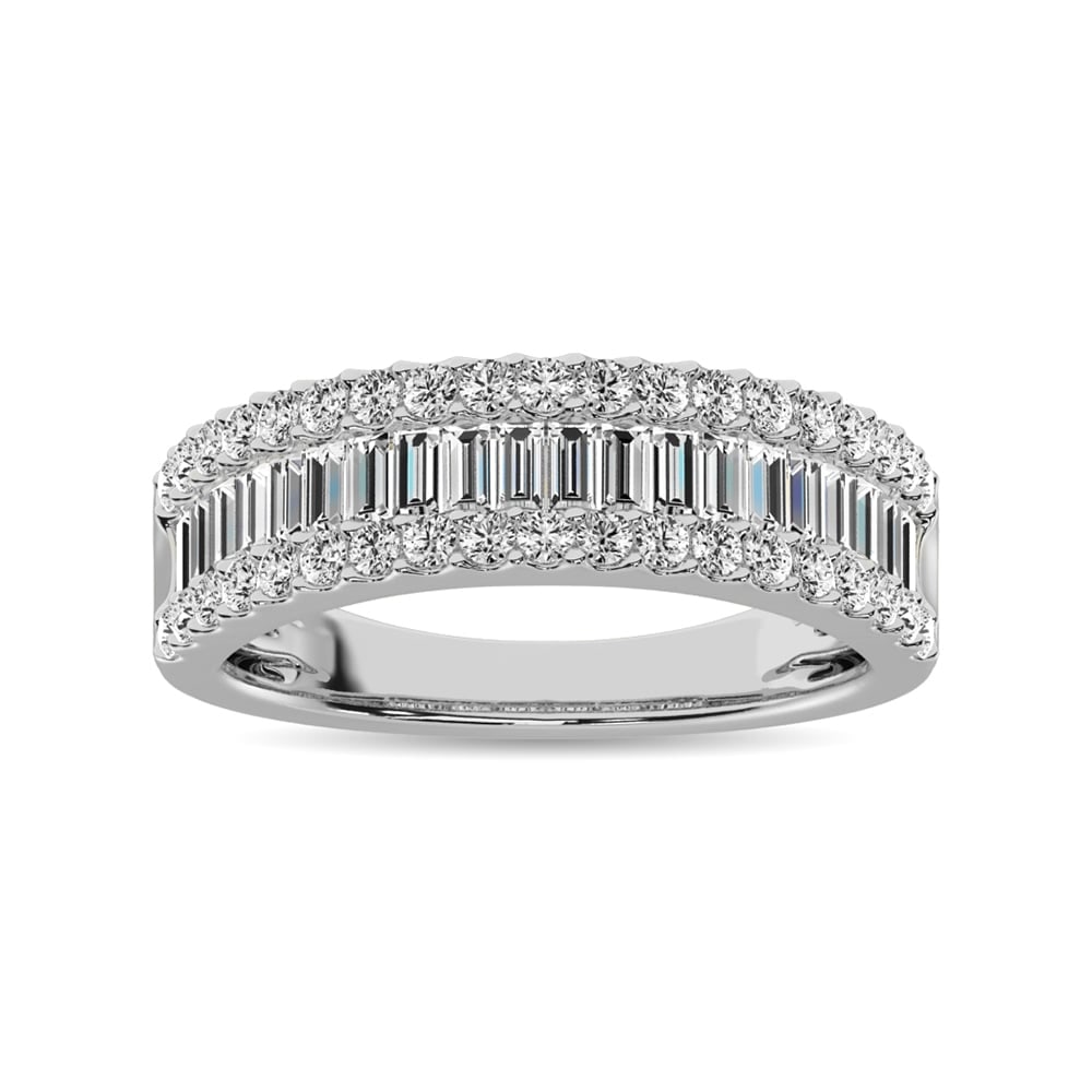 Diamond 3 Ct.Tw. Round and Baguette Fashion Band in 14K White Gold: Diamond 3 Ct.Tw. Round and Baguette Fashion Band in 14K White Gold 14k White Gold Stone Color: G-h Stone Clarity: Si2 Each ring is presented in standard size 6.5. Complimentary resizing is available
