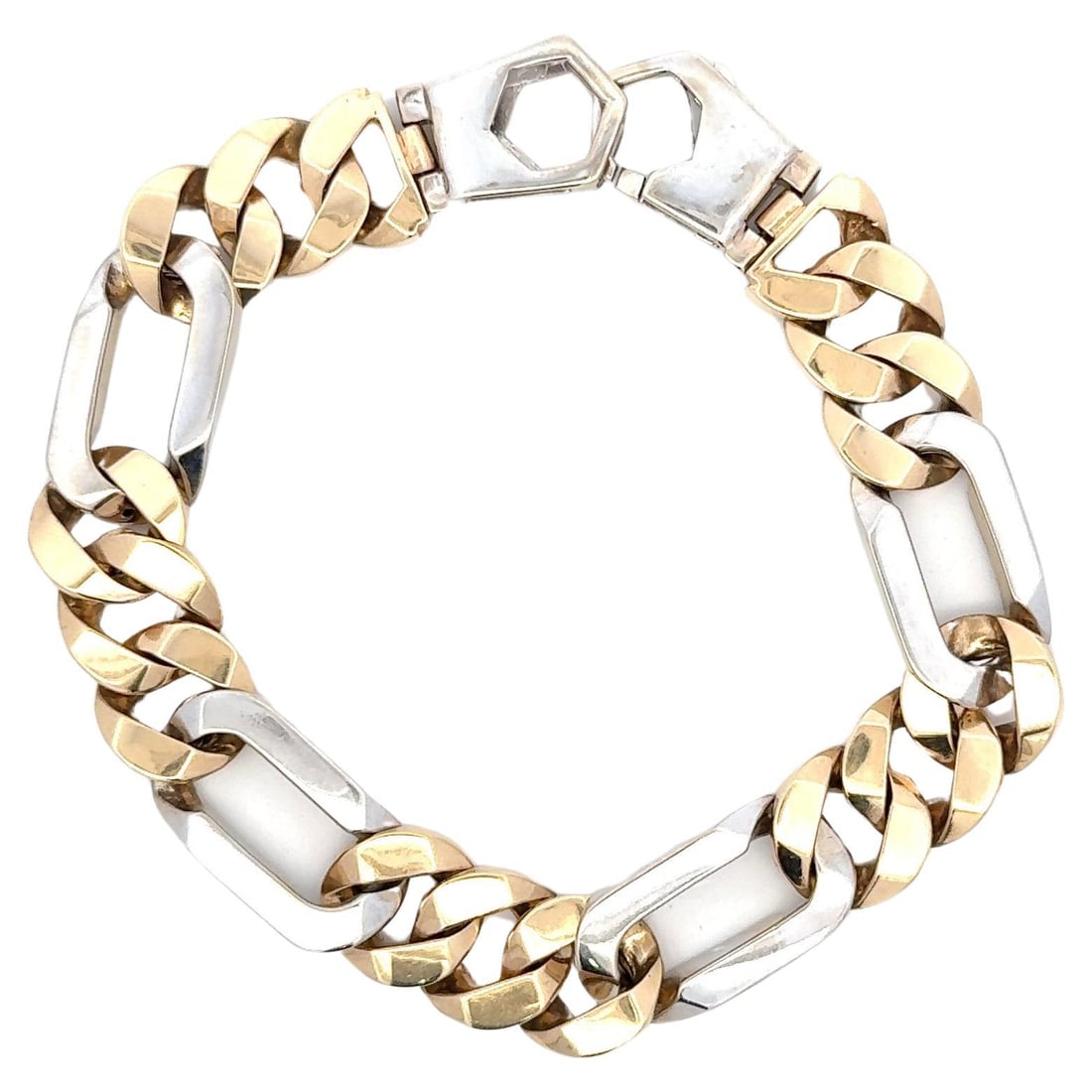 Harbor Diamonds 14K Two-Tone Cuban Link Bracelet 67.5g Contemporary Style: Harbor Diamonds 14K Two-Tone Cuban Link Bracelet 67.5g Contemporary Style This exquisite gents bracelet showcases a stunning two-tone design crafted from 14 karat white and yellow gold. Weighing 67.5 