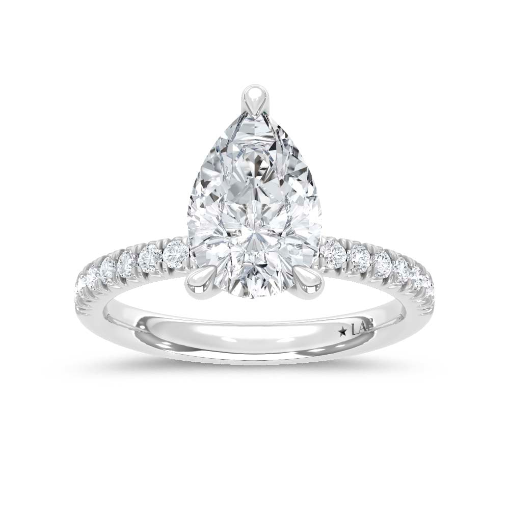 14K White Gold Lab Grown Diamond 2 1/3 Ct.Tw. Engagement Ring (Center Pear 2 Ctw): 14K White Gold Lab Grown Diamond 2 1/3 Ct.Tw. Engagement Ring (Center Pear 2 Ctw) Discover subtle brilliance and modern elegance with our Hidden Halo Diamond Engagement Ring. This elegant engagement r