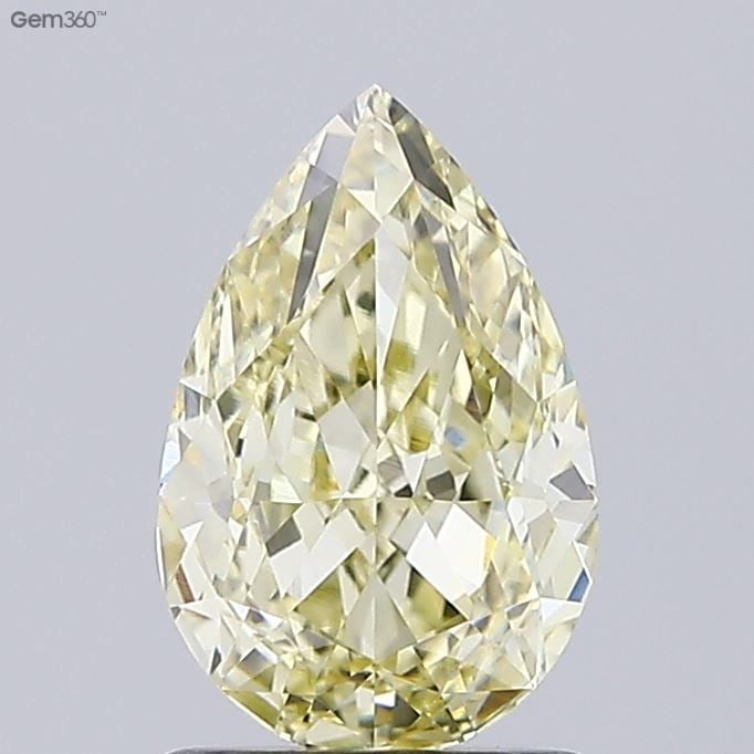 Loose Diamond - PEAR 1.58ct Fancy Light Yellow VVS2: Loose Diamond - PEAR 1.58ct Fancy Light Yellow VVS2 Source: This is a real non-mined Diamond that has been grown in a lab Shape: PEAR Carats: 1.58 Color: Fancy Light Yellow Certification: IGI Video: