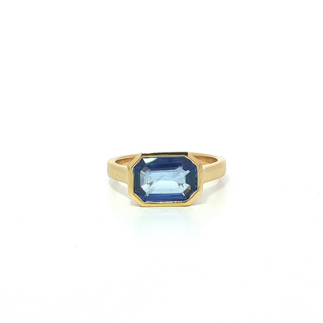 18k Yellow Gold GIA Ceylon Sapphire Bezel Band Ring 2.6ct East West (1 of 13)