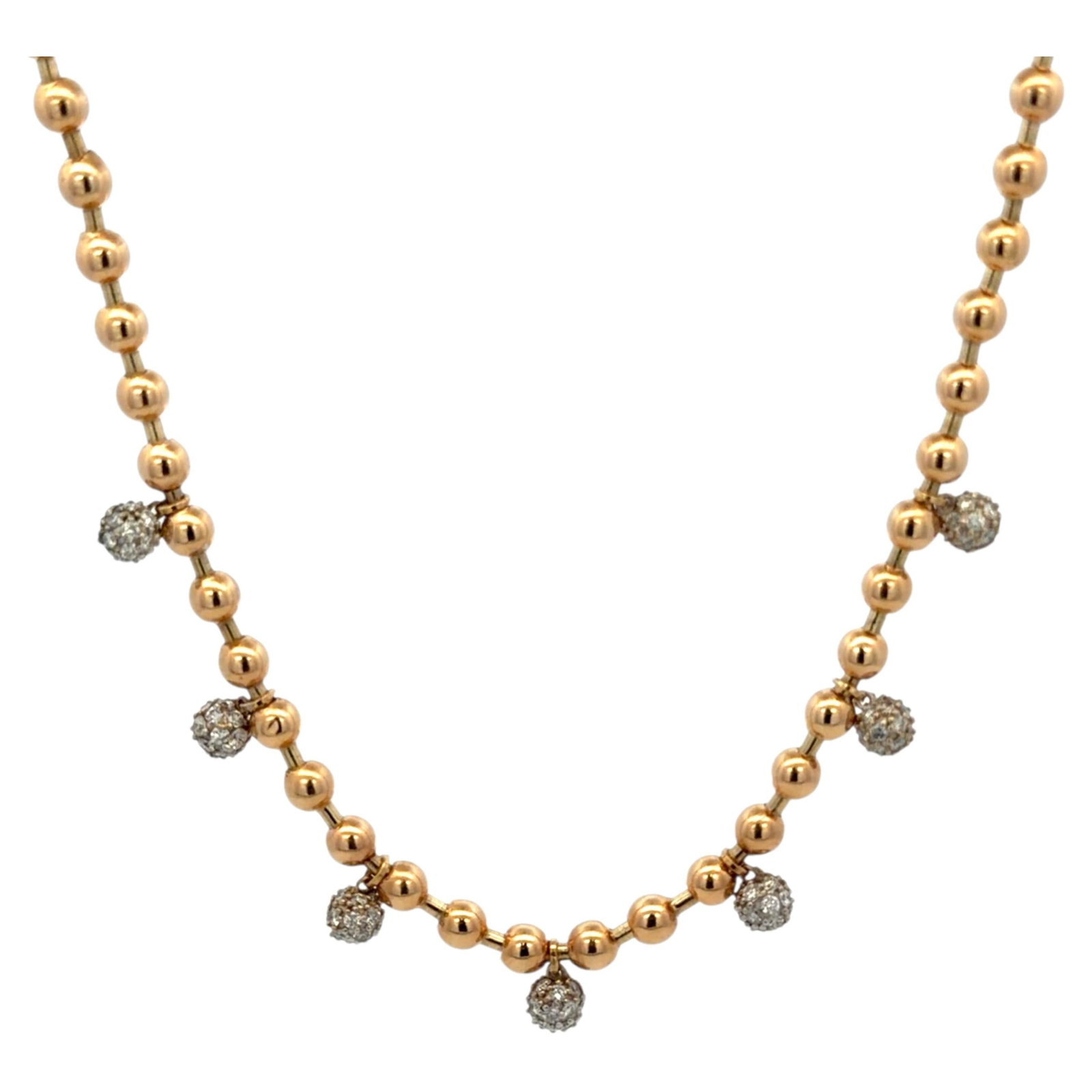 14k Yellow Gold Diamond Station Necklace 1.68 Carats Beaded Drop: 14k Yellow Gold Diamond Station Necklace 1.68 Carats Beaded Drop This contemporary station necklace is crafted from 14k yellow gold and features a polished bead chain adorned with 140 round brilliant 