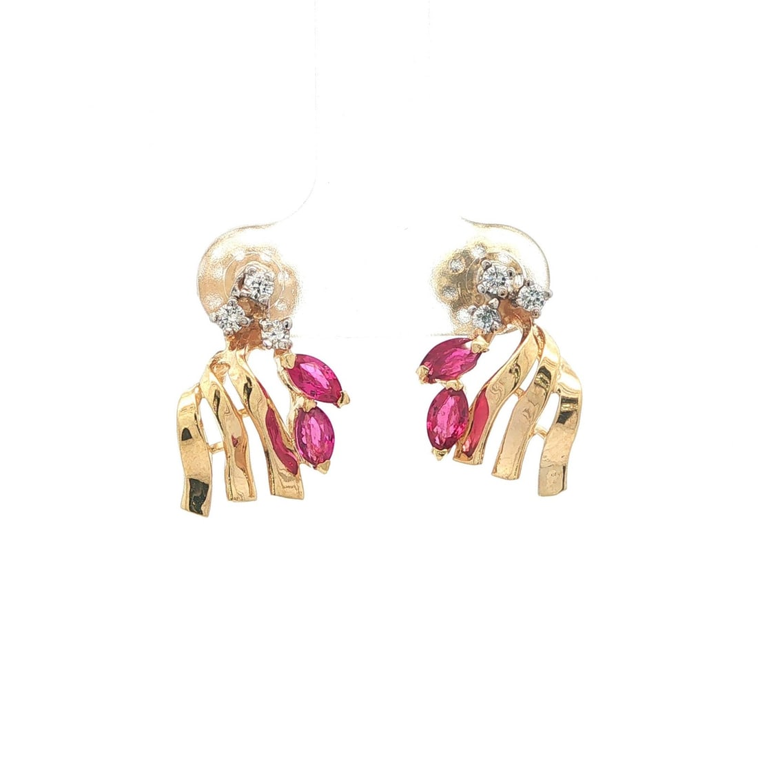 Petite 14k Yellow Gold Drop Earrings with Marquise Rubies and Diamonds (1 of 10)