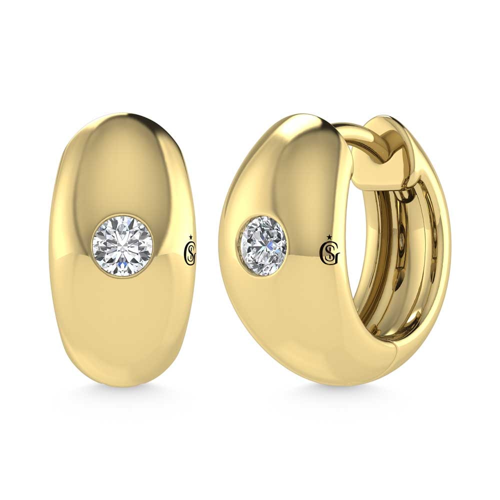 14K Yellow Gold Diamond 1/4 Ct.Tw. Flush Setting High Polish Hoop Earrings